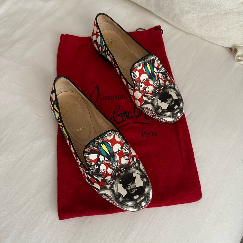 Christian Louboutin Multicolor Fabric Sakouette Face Polka Dot Loafers Size 38 - Picture 6 of 6